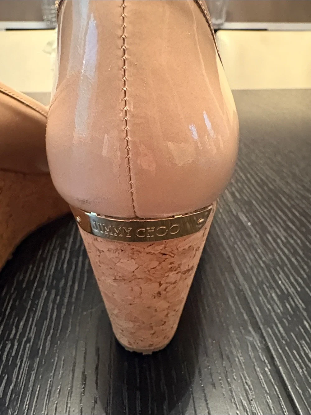 Jimmy Choo Nude Peep-Toe Platform Pumps